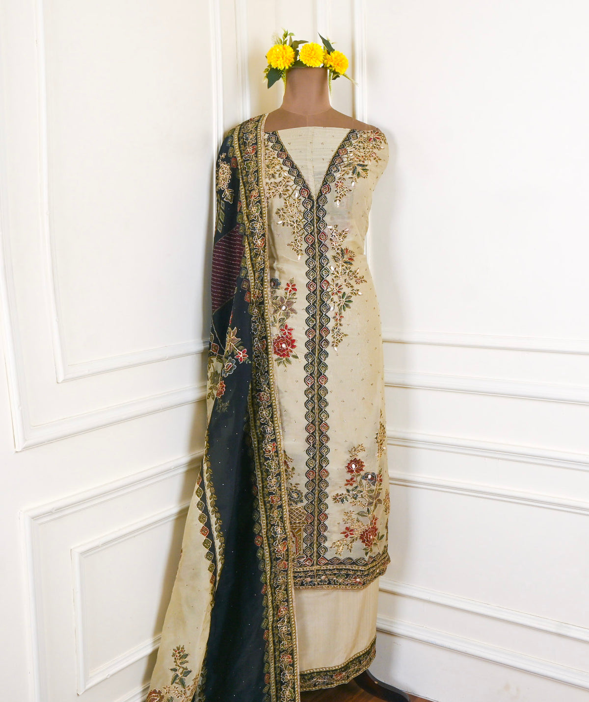 Organza Beige Unstitched Suit