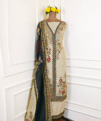 Organza Beige Unstitched Suit