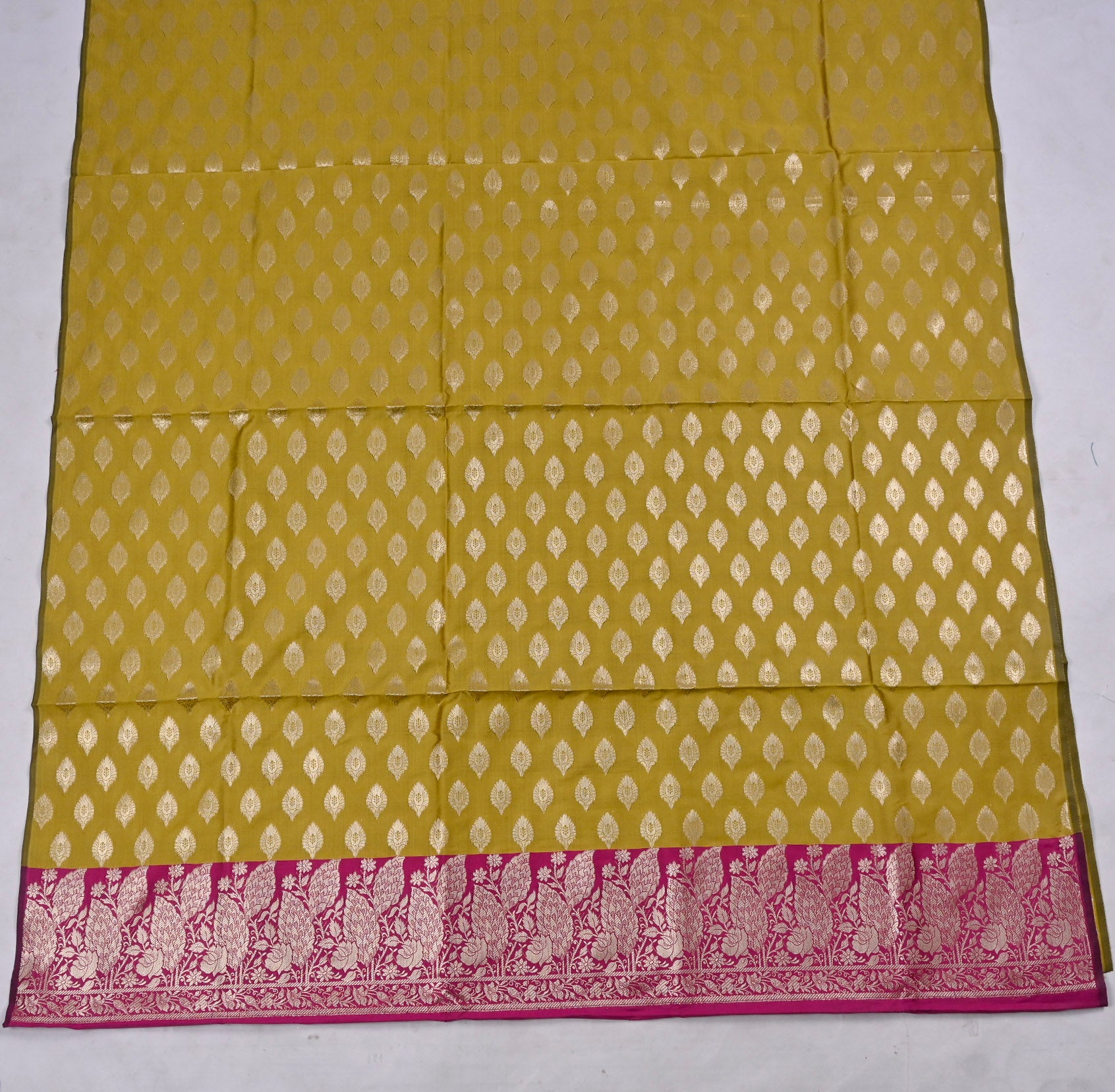 Banarasi Silk Yellow Unstitched Suit