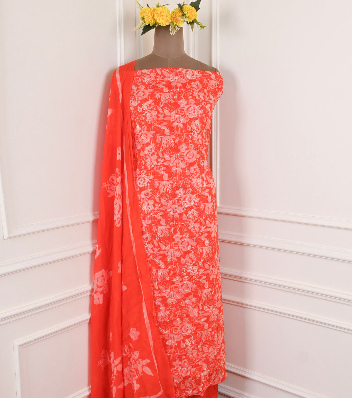 Georgette Red Unstitched Suit