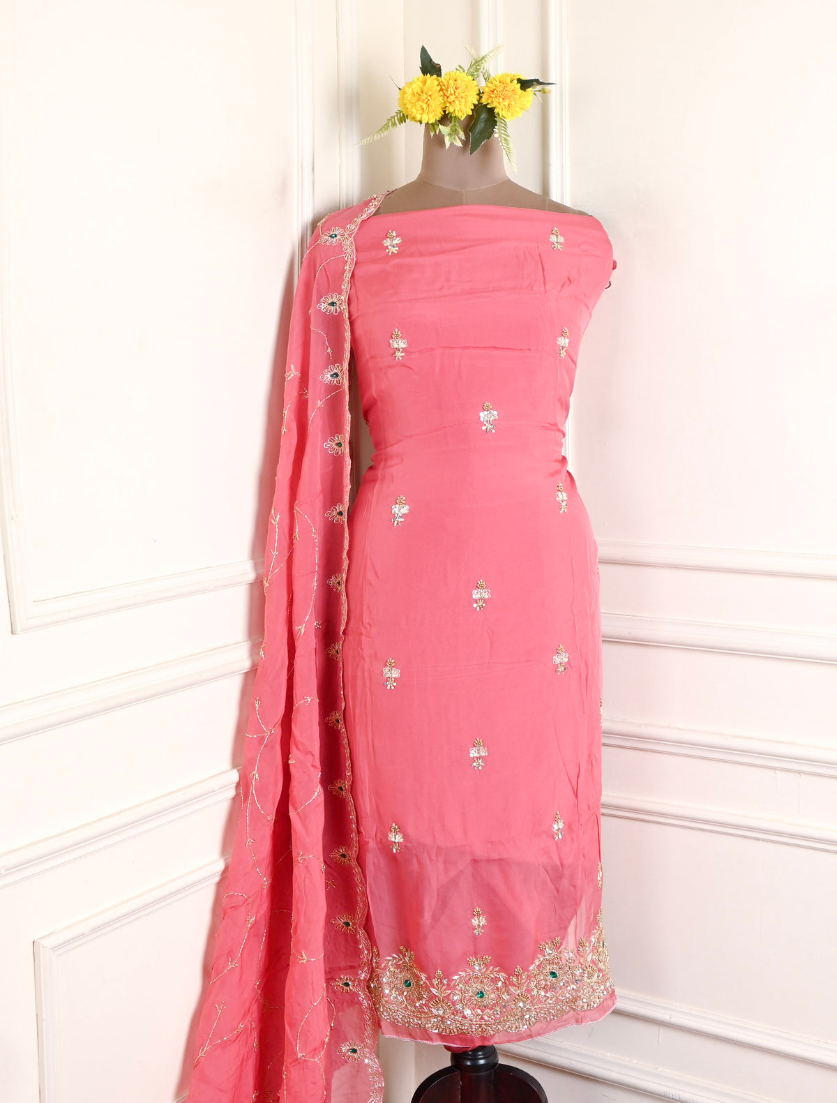 Organza Baby Pink Unstitched Suit