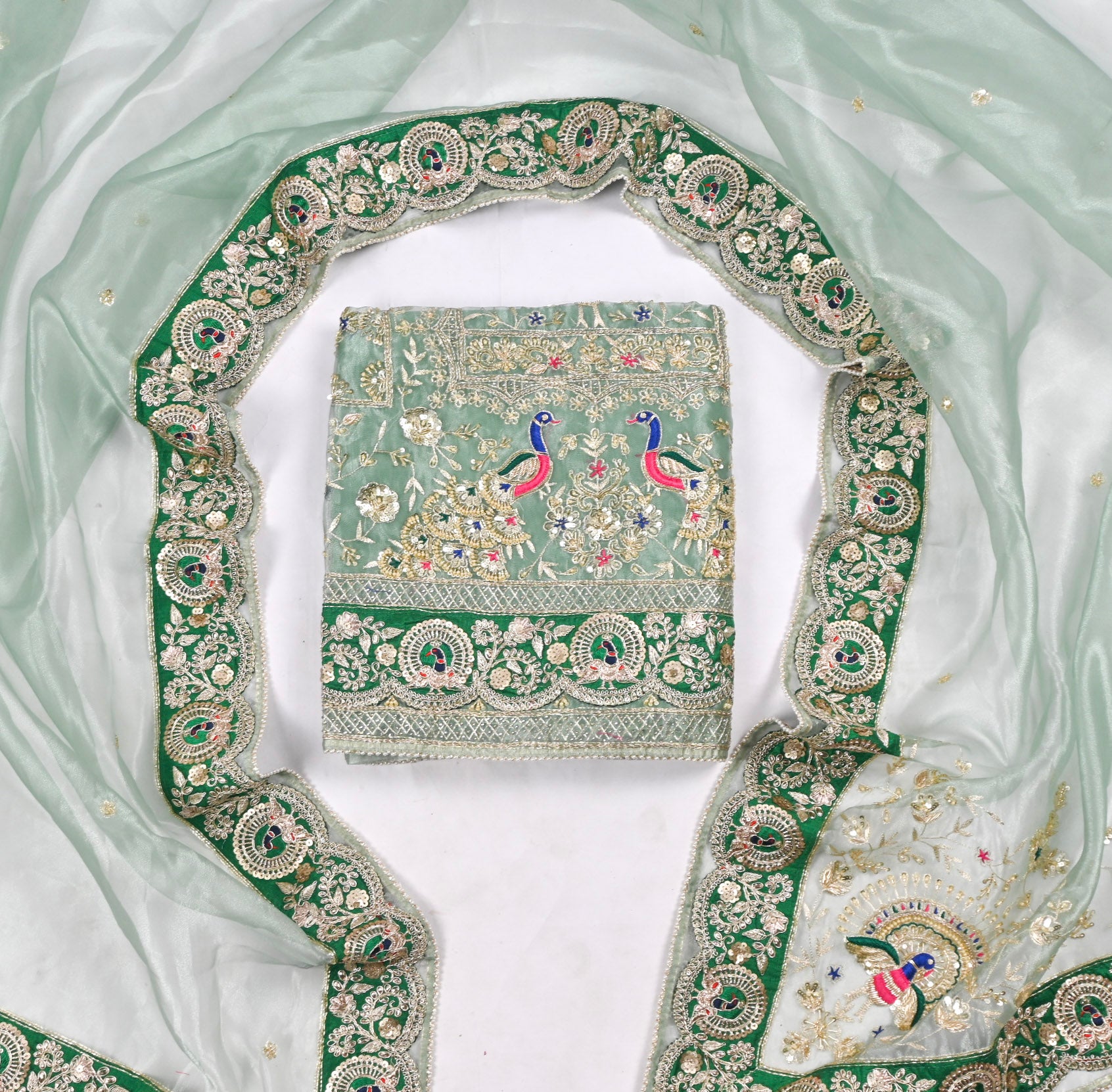Glass Shimmer Sea Green Unstitched Suit