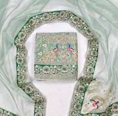 Glass Shimmer Sea Green Unstitched Suit