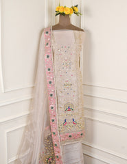 Glass Shimmer Off-White Unstitched Suit
