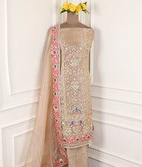 Glass Shimmer Beige Unstitched Suit