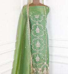Sasha Shimmer Pista Green Unstitched Suit