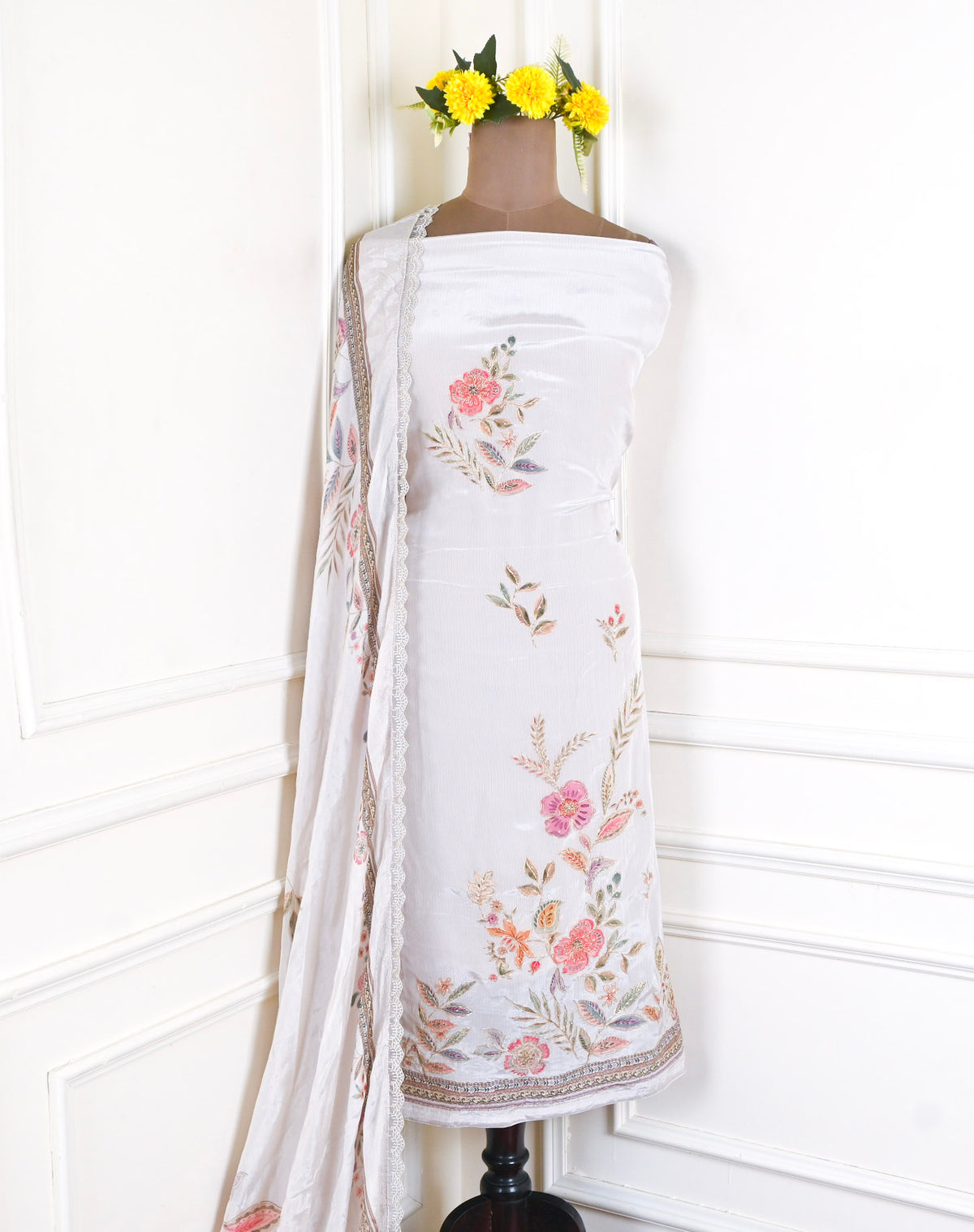 Crepe Cream Unstitched Suit