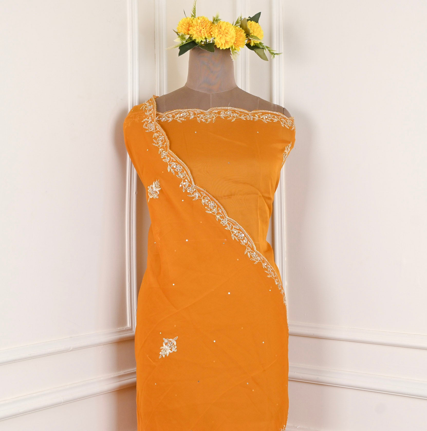 Crepe Mustard Unstitched Suit
