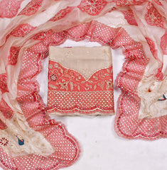 Glass Shimmer Beige Unstitched Suit