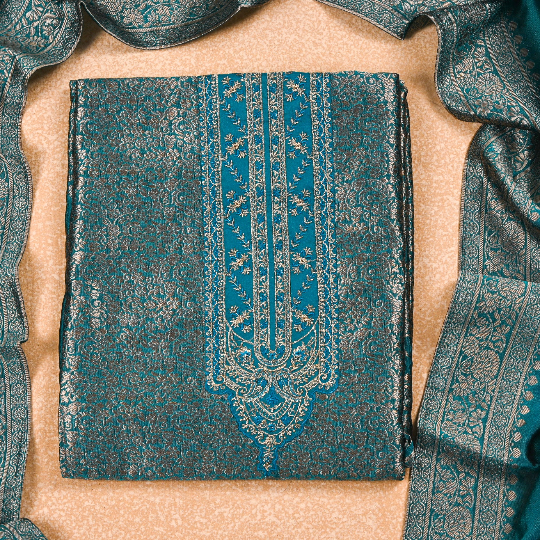 Banarasi Ferozi Unstitched Suit