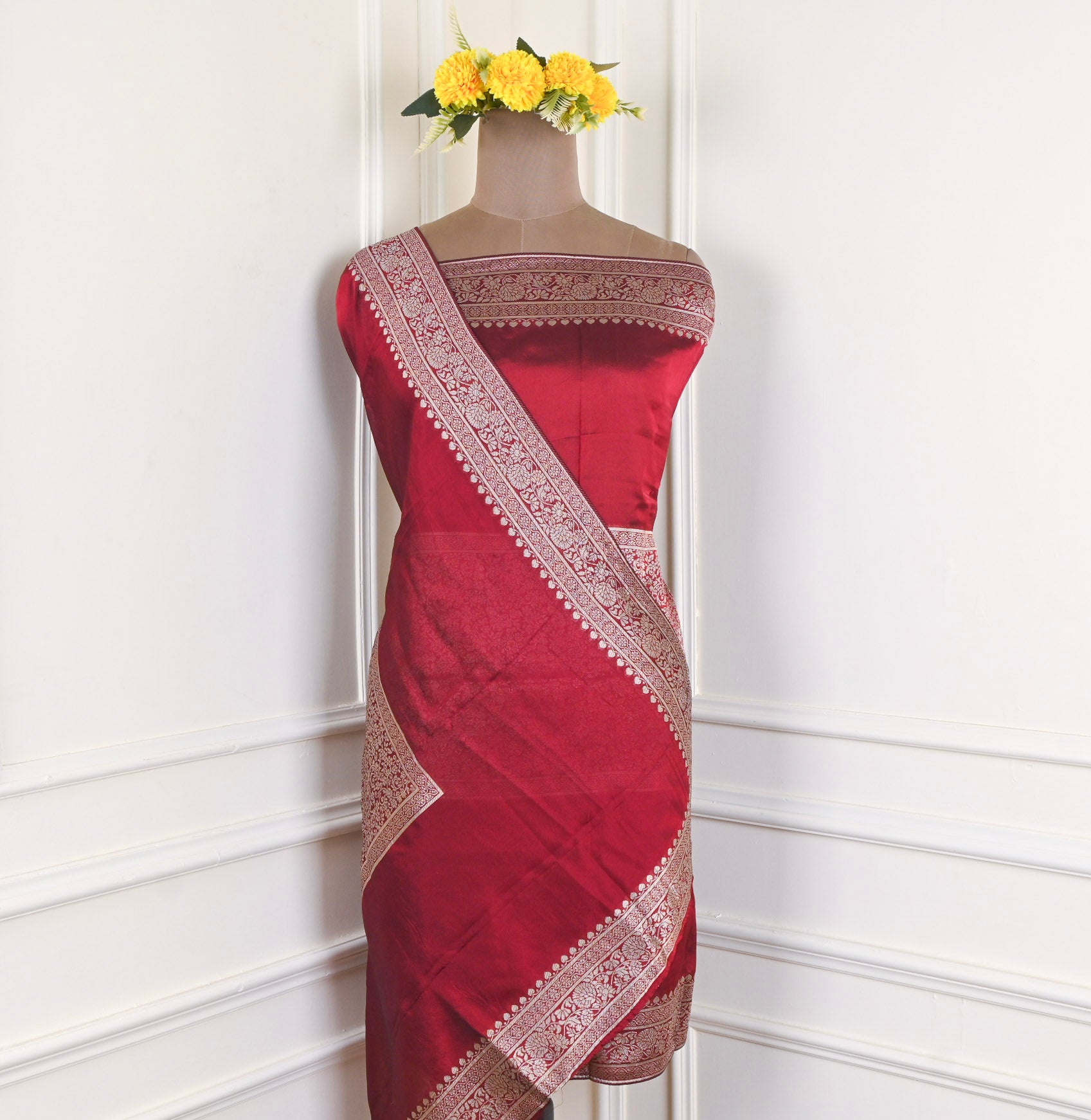 Banarasi Red Unstitched Suit