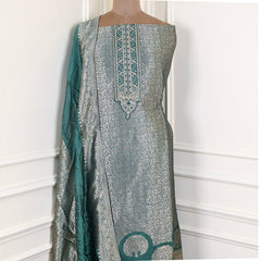 Banarasi Sea Green Unstitched Suit