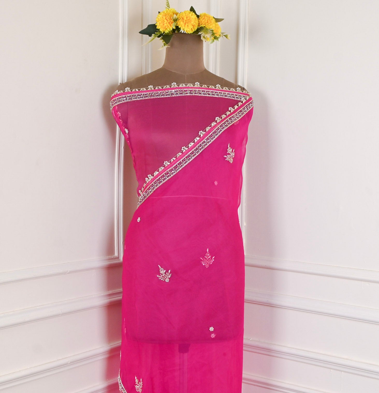 Organza Pink Unstitched Suit