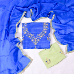 Khadi Blue Unstitched Suit