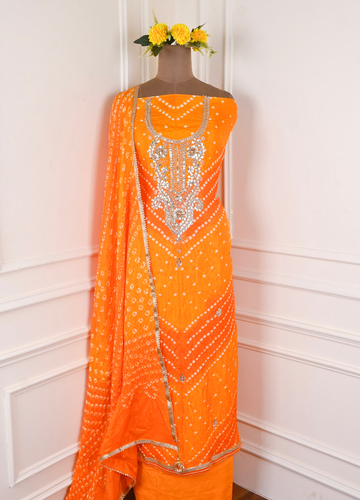 Muslin Orange Unstitched Suit
