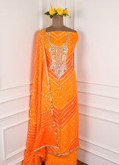 Muslin Orange Unstitched Suit