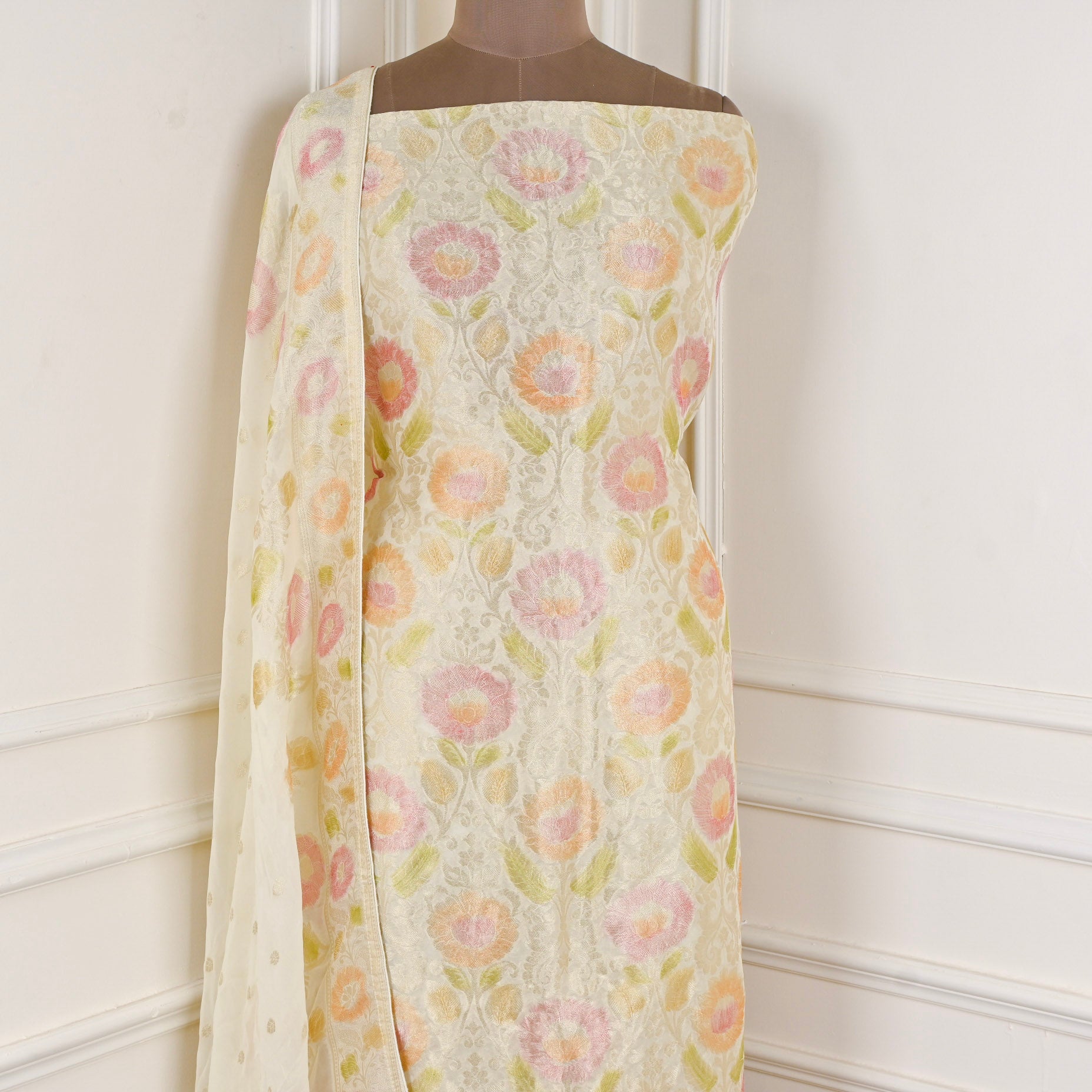 Banarasi Beige Unstitched Suit
