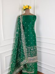 Glass Shimmer Green Unstitched Suit