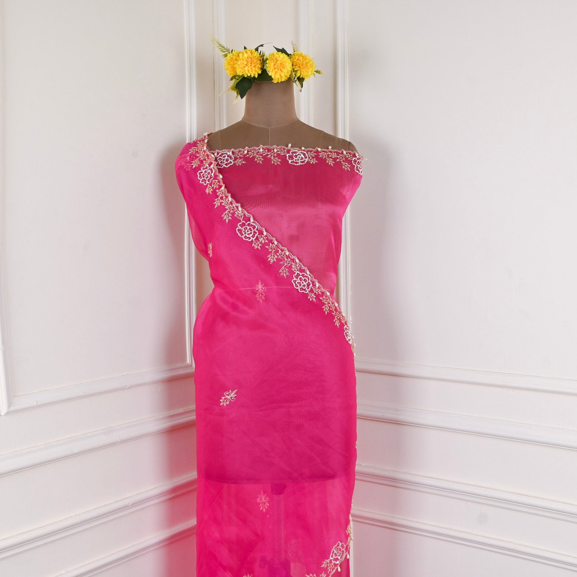 Glass Organza Pink Unstitched Suit
