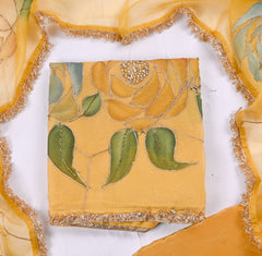 Organza Yellow Unstitched Suit