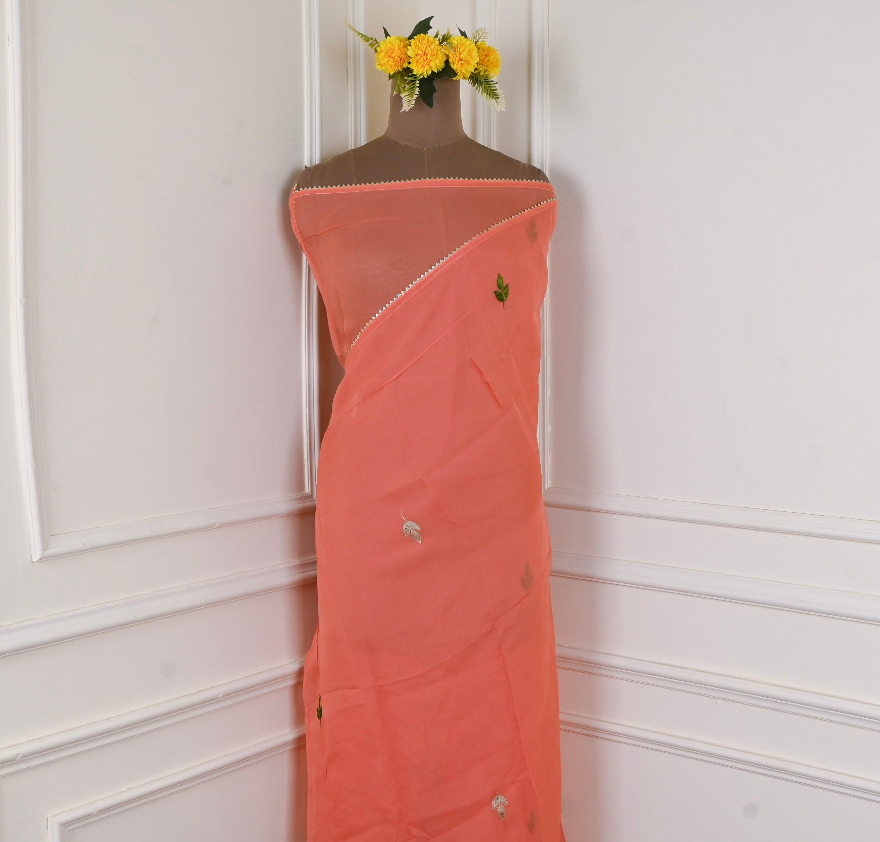 Organza Peach Unstitched Suit