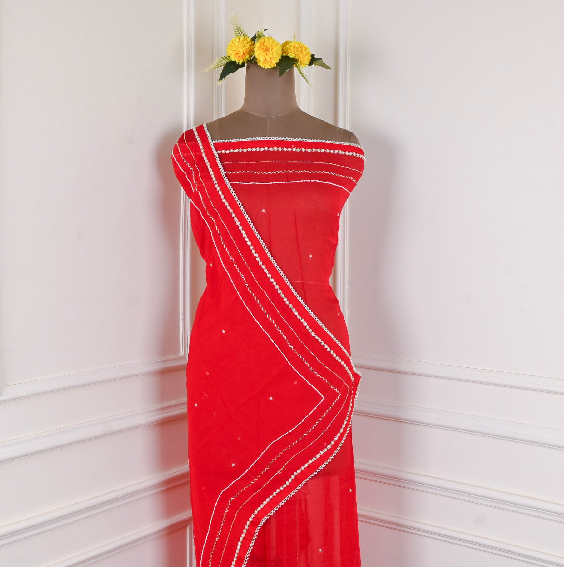 Organza Red Unstitched Suit