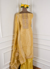 Banarasi Silk Yellow Unstitched Suit