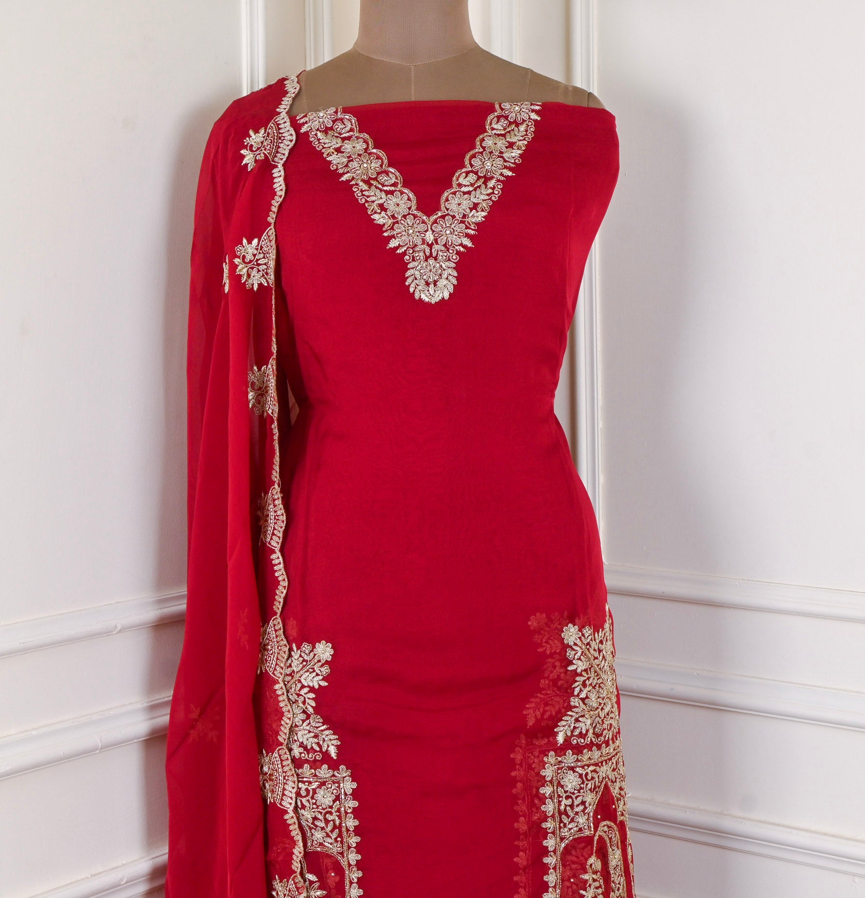 Organza Maroon Unstitched Suit