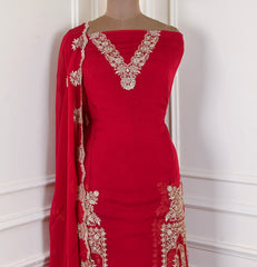 Organza Maroon Unstitched Suit