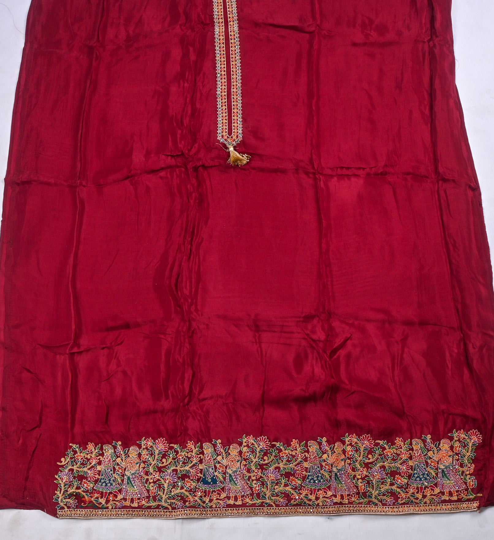 Crepe Silk Maroon Unstitched Suit