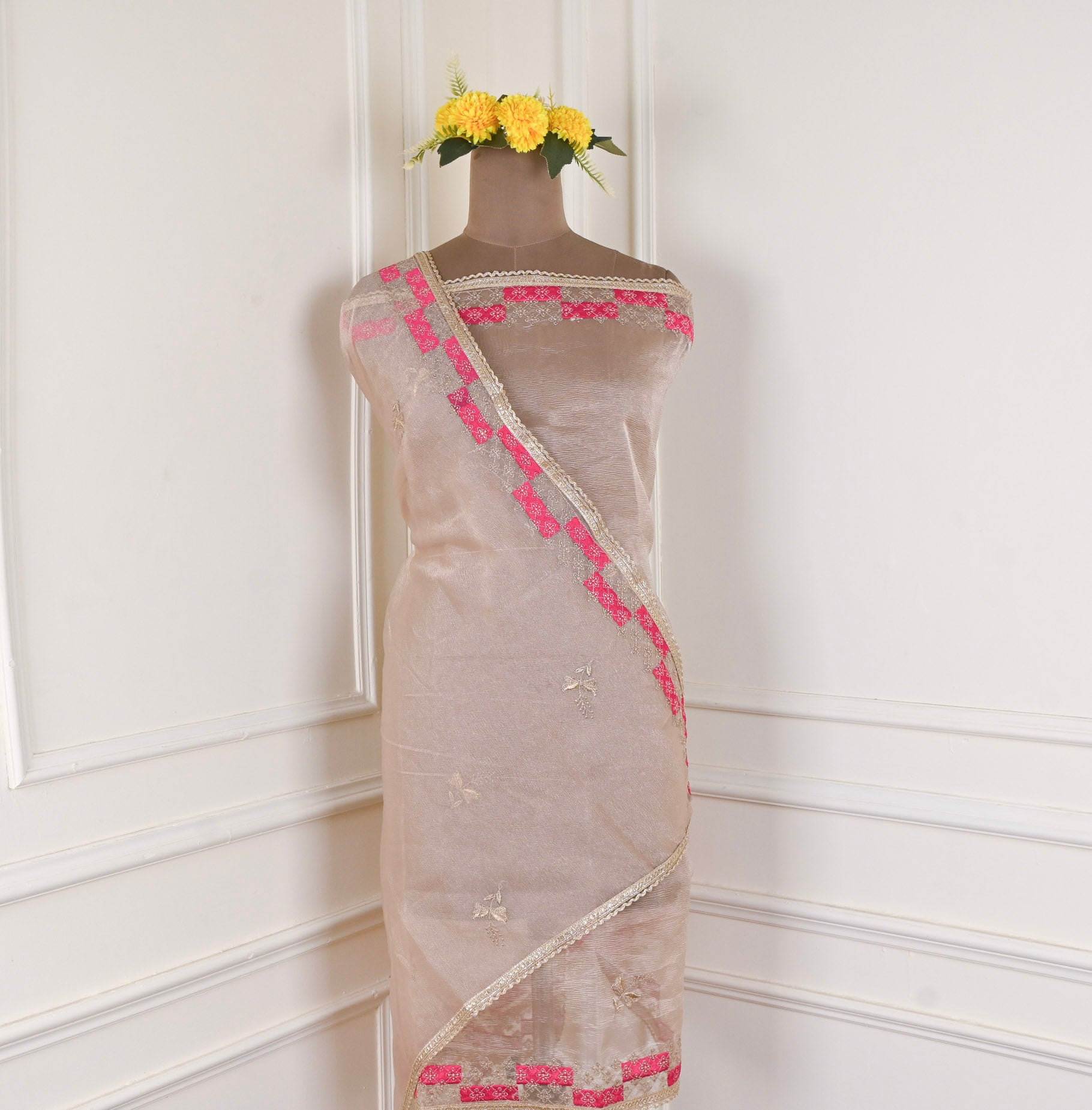 Crush Beige Pink Unstitched Suit