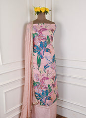 Banarasi Silk Pink Unstitched Suit