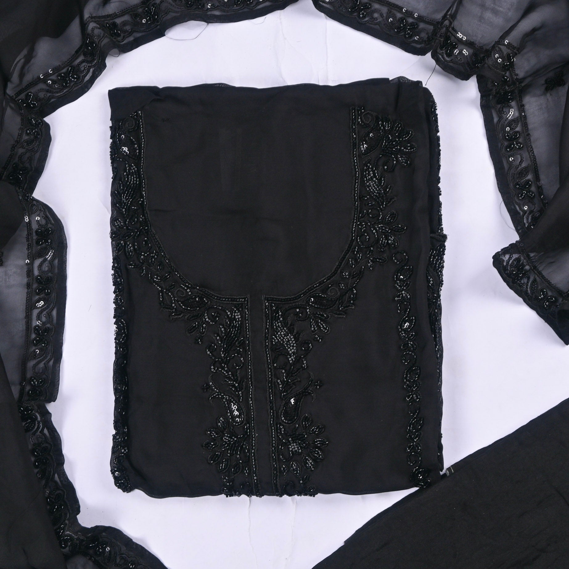 Organza Black Unstitched Suit