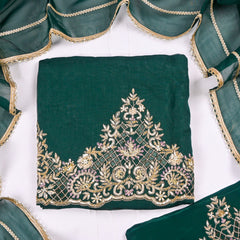Organza Green Unstitched Suit