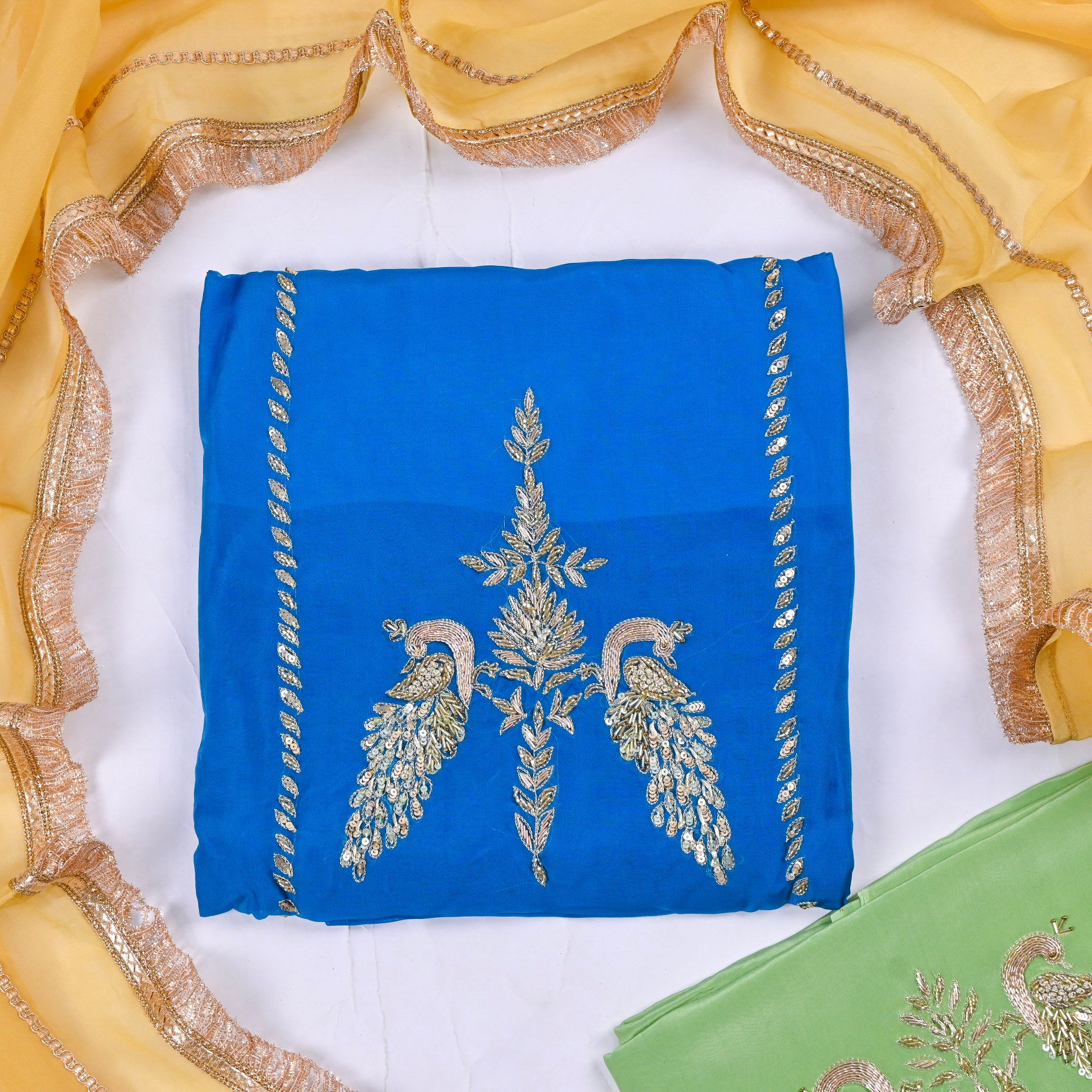 Organza Blue Unstitched Suit