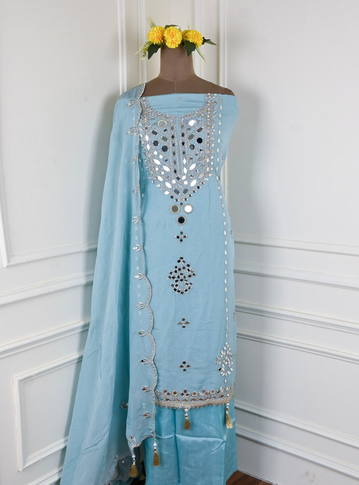 Glass Organza Sky Blue Unstitched Suit