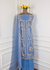 Glass Organza Blue Unstitched Suit