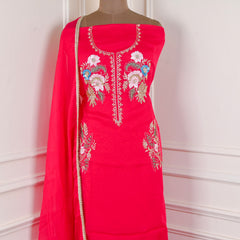 Organza Red Unstitched Suit