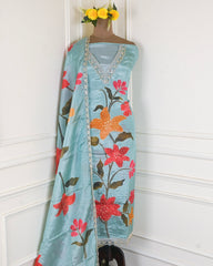 Shimmer Pale Aqua Blue Unstitched Suit