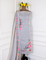 Organza Grey Unstitched Suit
