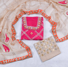 Khadi Pink Unstitched Suit