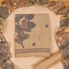 Jamdani Cotton Beige Unstitched Suit