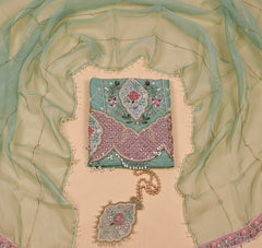 Organza Sea Green Unstitched Suit