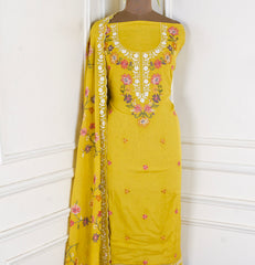 Mul Cotton Yellow Unstitched Suit