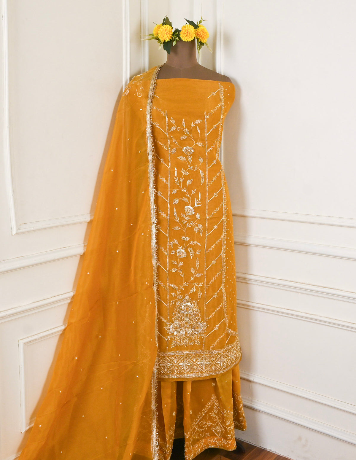 Shimmer Yellow Unstitched Lehenga Suit