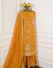 Shimmer Yellow Unstitched Lehenga Suit