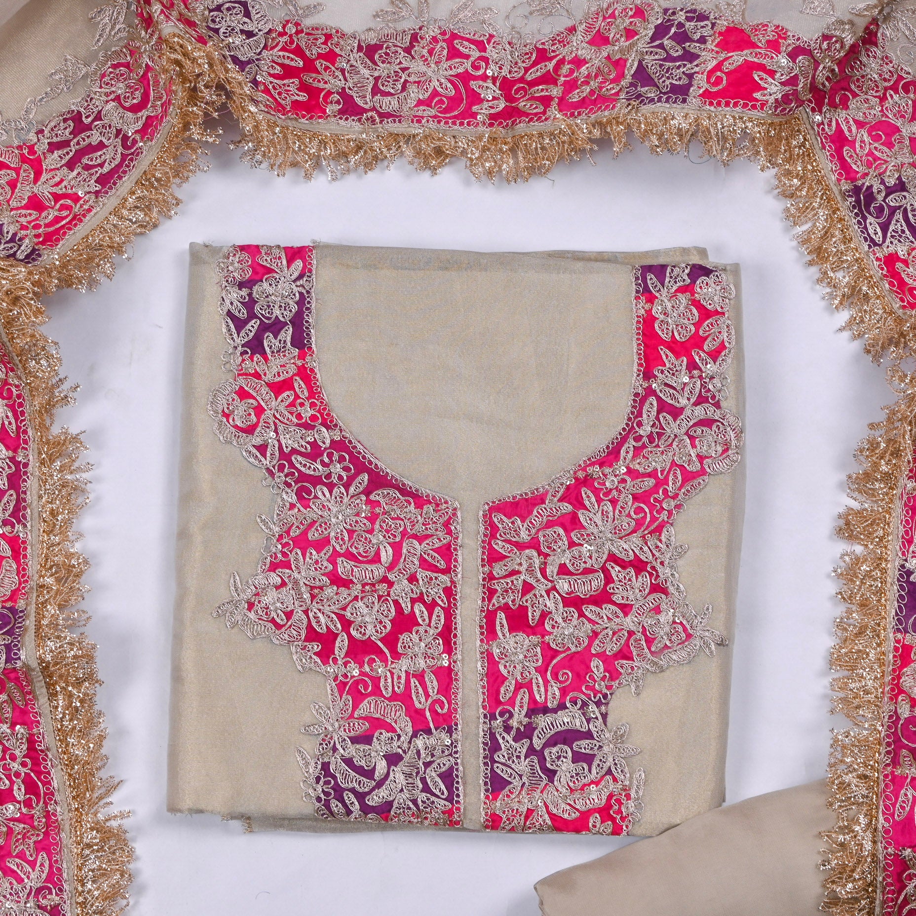 Shimmer Beige Pink Unstitched Suit