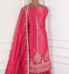 Shimmer Red Unstitched Lehenga Suit