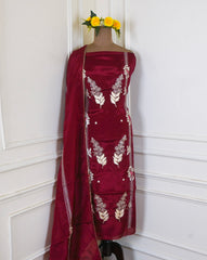 Crepe Maroon Unstitched Suit