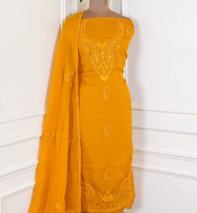 Organza Yellow Unstitched Suit